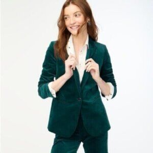 J. Crew Green Velveteen Single Breasted One-Button Blazer